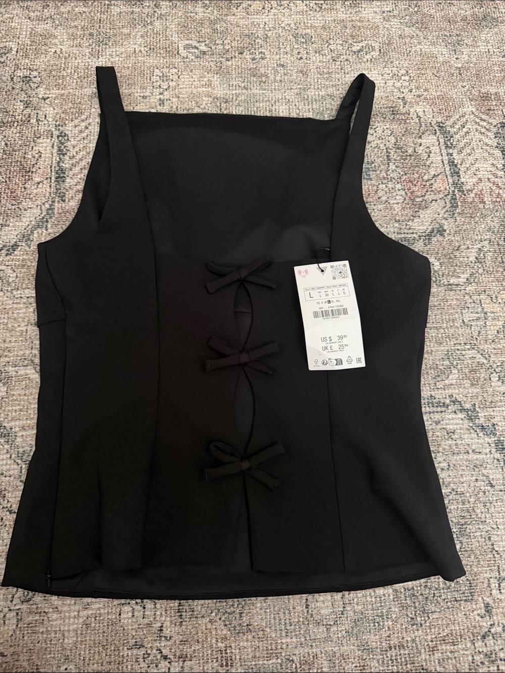 Zara Black Sleeveless Bow-BackTop
